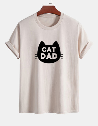 Regular Fit Cat Dad Print Cotton T-Shirt