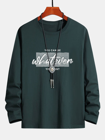 Long Sleeve Slogan Print Cotton T-Shirt