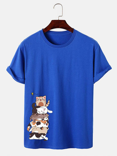Cartoon Cat Print T-Shirt