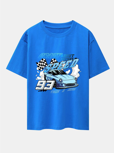 Crazy Speed Car Print Drop Shoulder Oversize T-Shirt