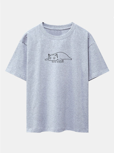 Not Today Lazy Cat Print Drop Shoulder Oversize T-Shirt