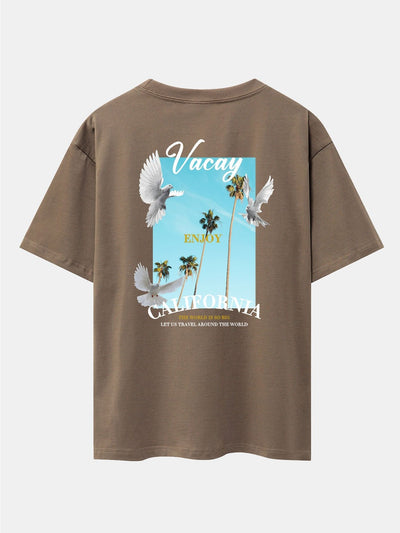 California Dove Back Print Drop Shoulder Oversize T-Shirt