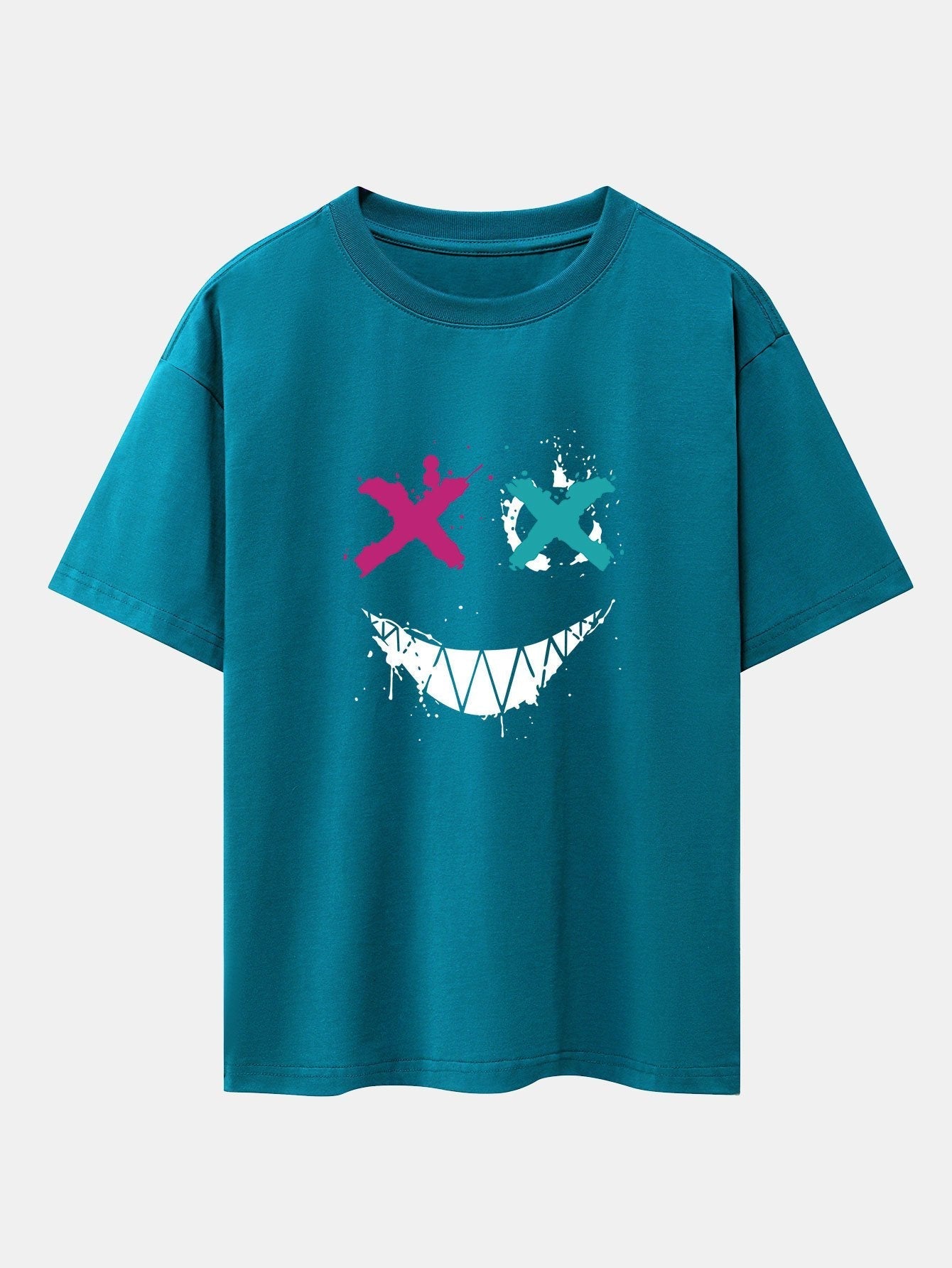 Graffiti Smiley Face Print Drop Shoulder Oversize T-Shirt
