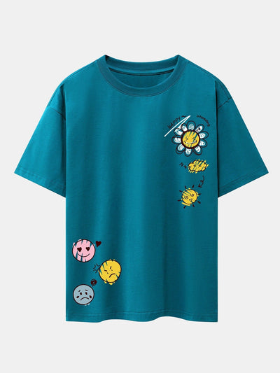 Sun And Flowers Print Drop Shoulder Oversize T-Shirt