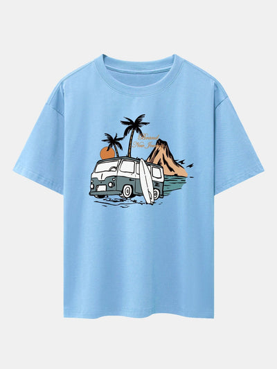 Car Island Print Drop Shoulder Oversize T-Shirt