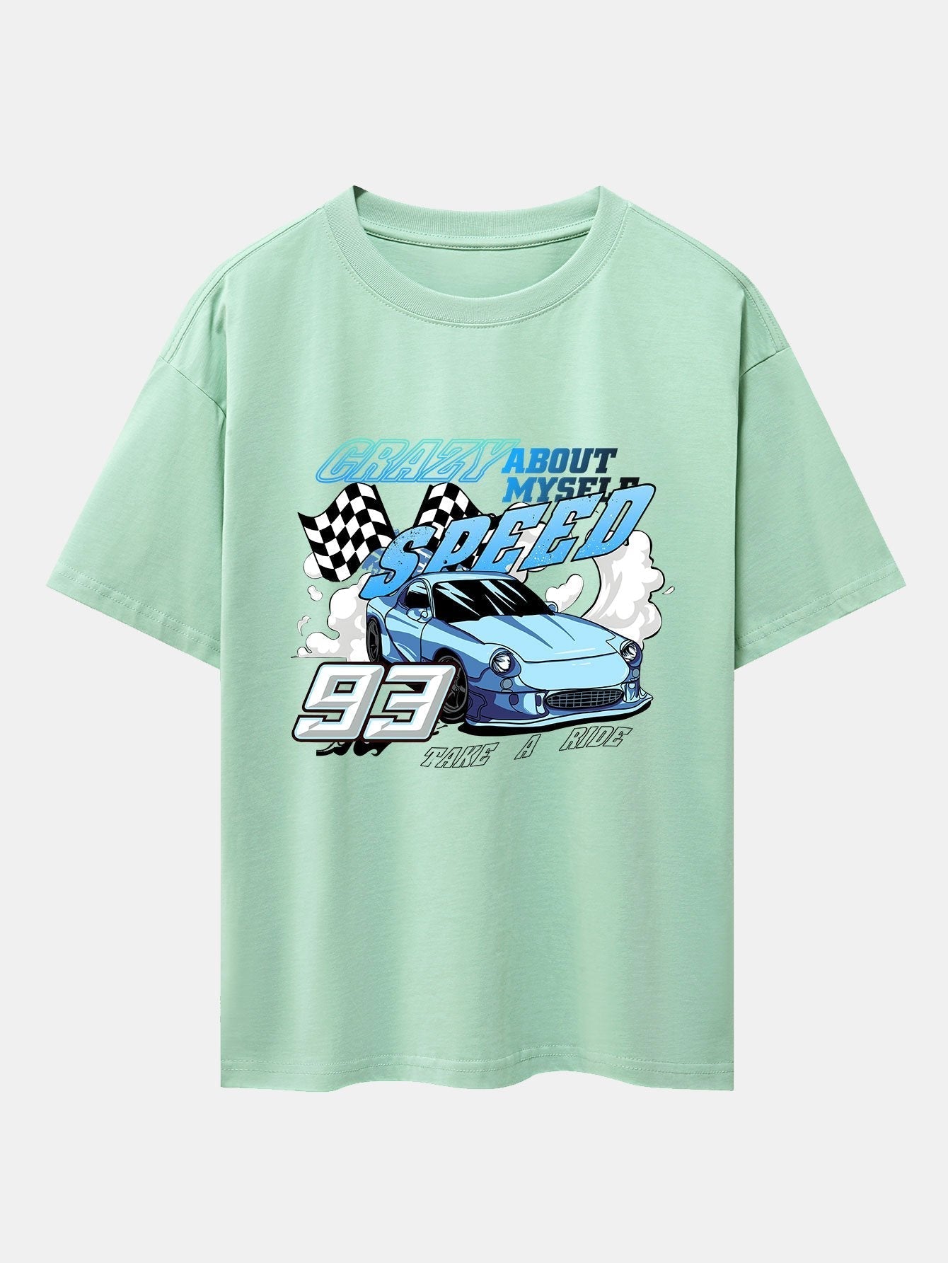 Crazy Speed Car Print Drop Shoulder Oversize T-Shirt