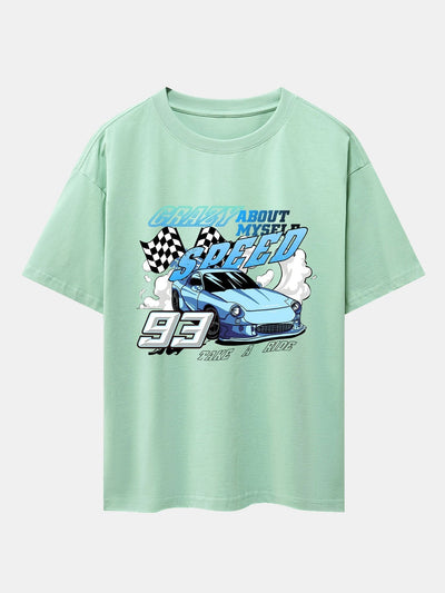 Crazy Speed Car Print Drop Shoulder Oversize T-Shirt