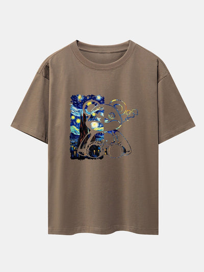 Starry Sky Bear Print Drop Shoulder Oversize T-Shirt