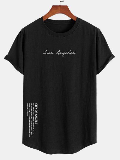 Los Angeles Print Cotton Arc Hem T-Shirt