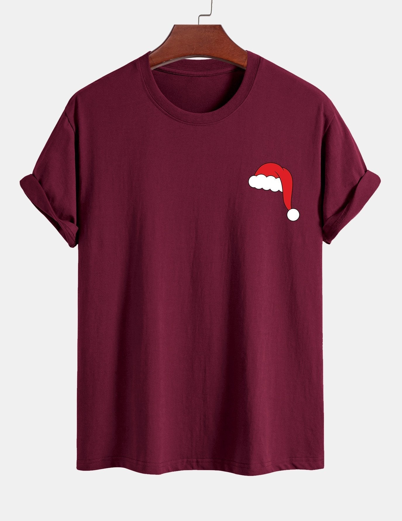 Regular Fit Santa Hat Print Cotton T-Shirt
