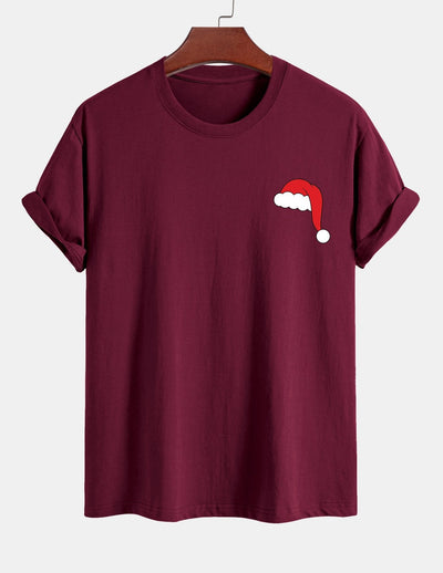 Regular Fit Santa Hat Print Cotton T-Shirt