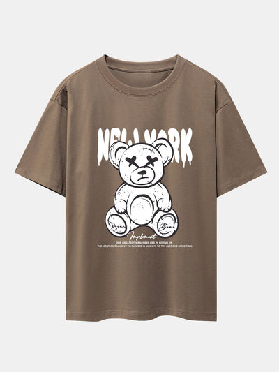 Slogan Bear Print Drop Shoulder Oversize T-Shirt