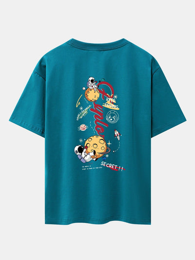 Planet Astronaut Print Drop Shoulder Oversize T-Shirt
