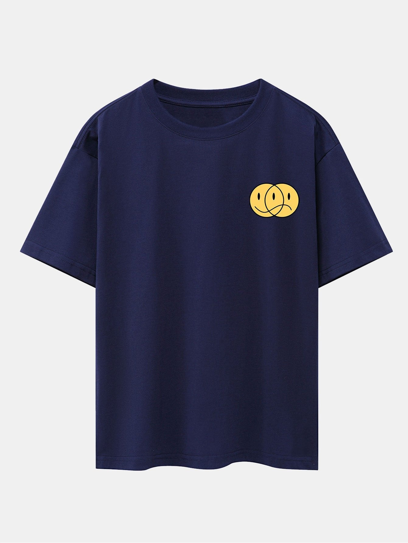 Happy And Sad Face Print Drop Shoulder Oversize T-Shirt