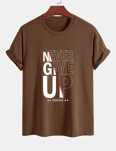 Regular Fit Never Give Up Print Cotton T-Shirt