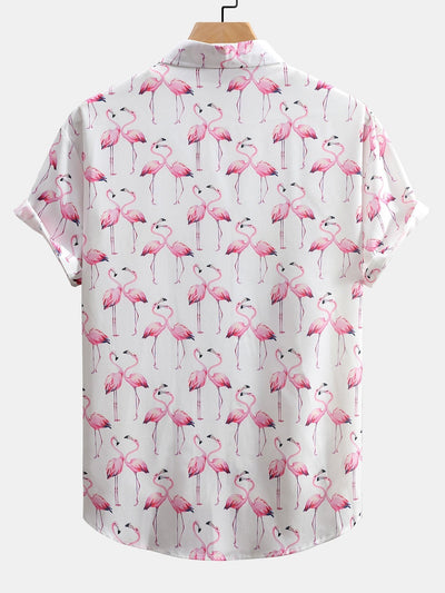 Flamingo Print Button Up Shirt