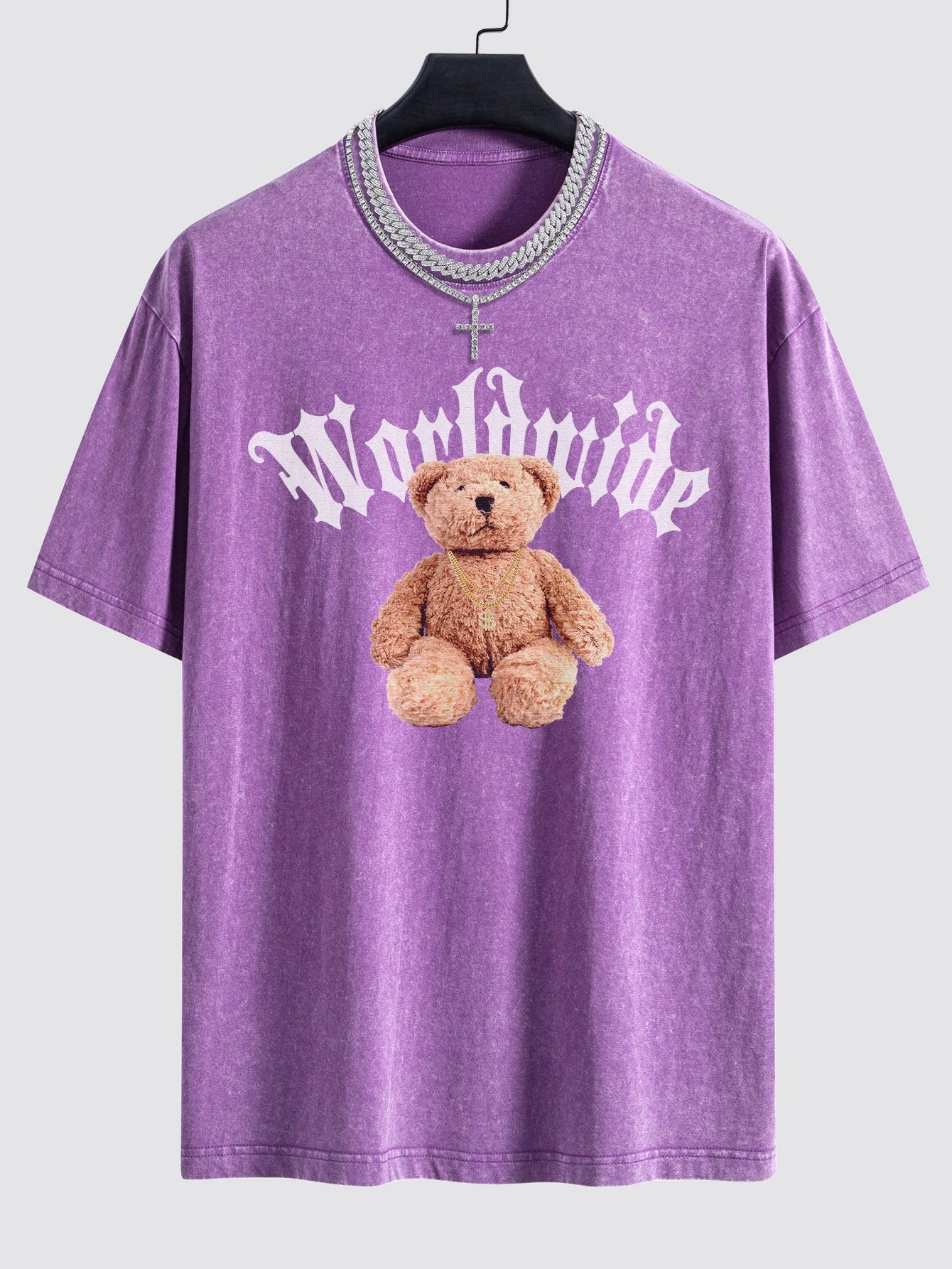 Bear Print Washed Drop Shoulder Oversize T-Shirt