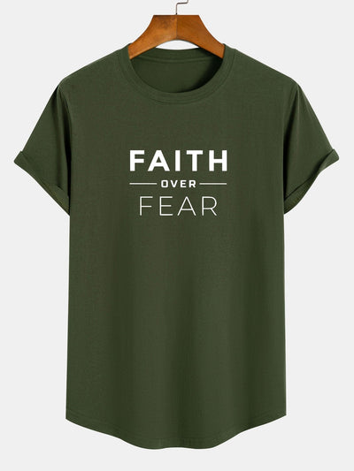 Faith Over Fear Print Cotton Arc Hem T-Shirt