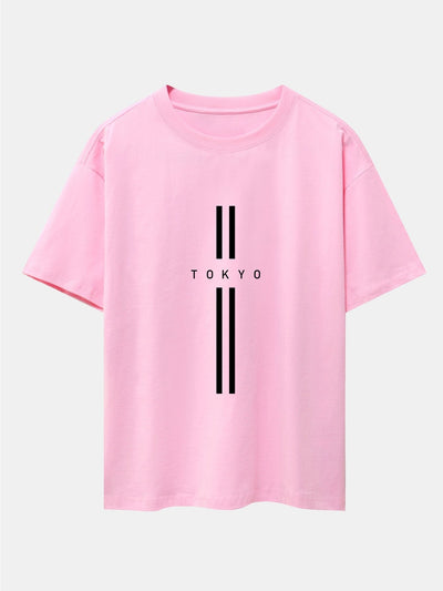 Stripe Tokyo Print Drop Shoulder Oversize T-Shirt
