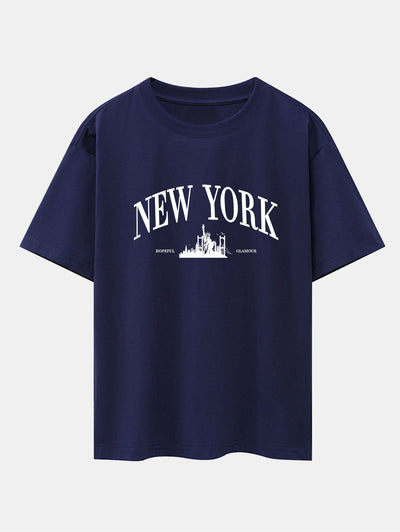 New York Slogan Print Drop Shoulder Oversize T-Shirt