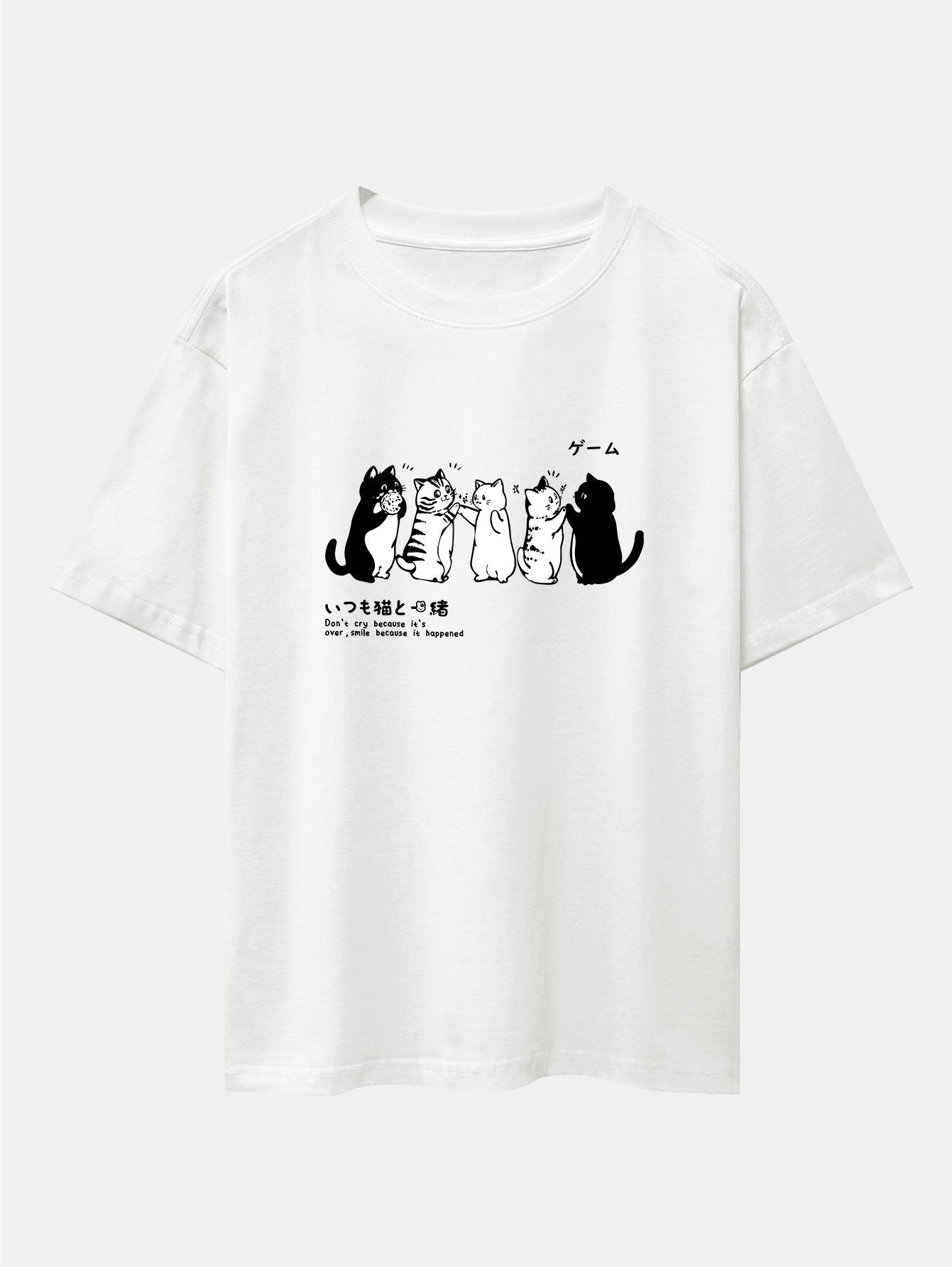 Friend Cat Print Drop Shoulder Oversize T-Shirt