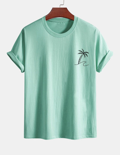 Regular Fit Palm Tree Print Cotton T-Shirt
