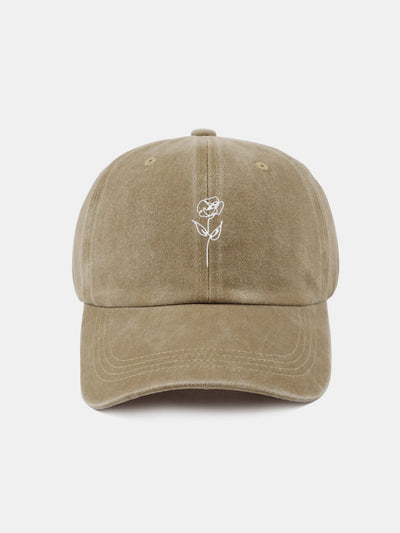 Line Rose Pattern Washed Cotton Decorative Baseball Cap