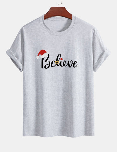 Regular Fit Christmas Believe Print Cotton T-Shirt