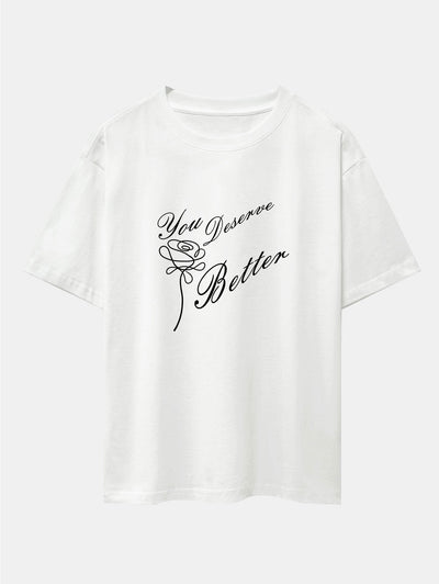 Rose Slogan Print Drop Shoulder Oversize T-Shirt