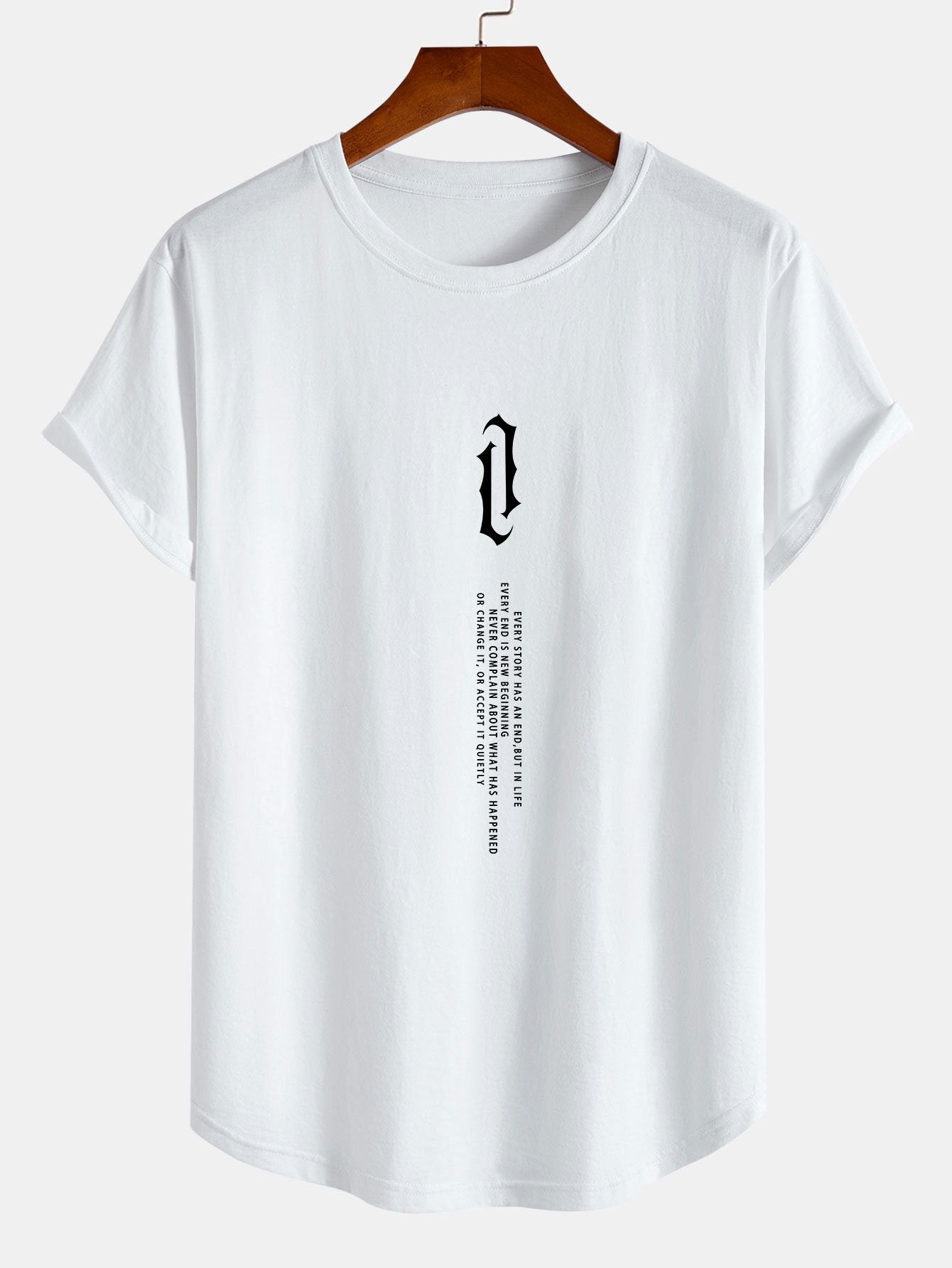 Slogan Print Cotton Arc Hem T-Shirt