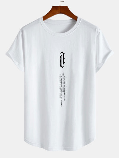 Slogan Print Cotton Arc Hem T-Shirt