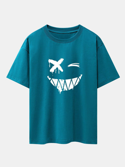 Dissolved Smiley Face Print Drop Shoulder Oversize T-Shirt