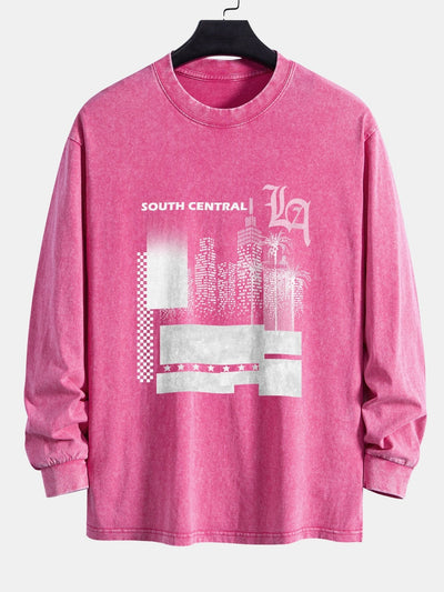 Los Angeles Landscape Print Relax Fit Washed Distressed T-Shirt