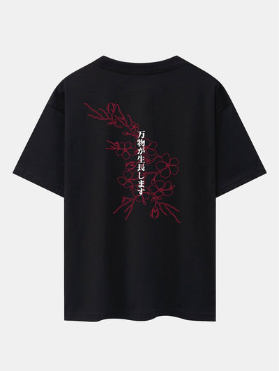 Floral Slogan Back Back Print Drop Shoulder Oversize T-Shirt