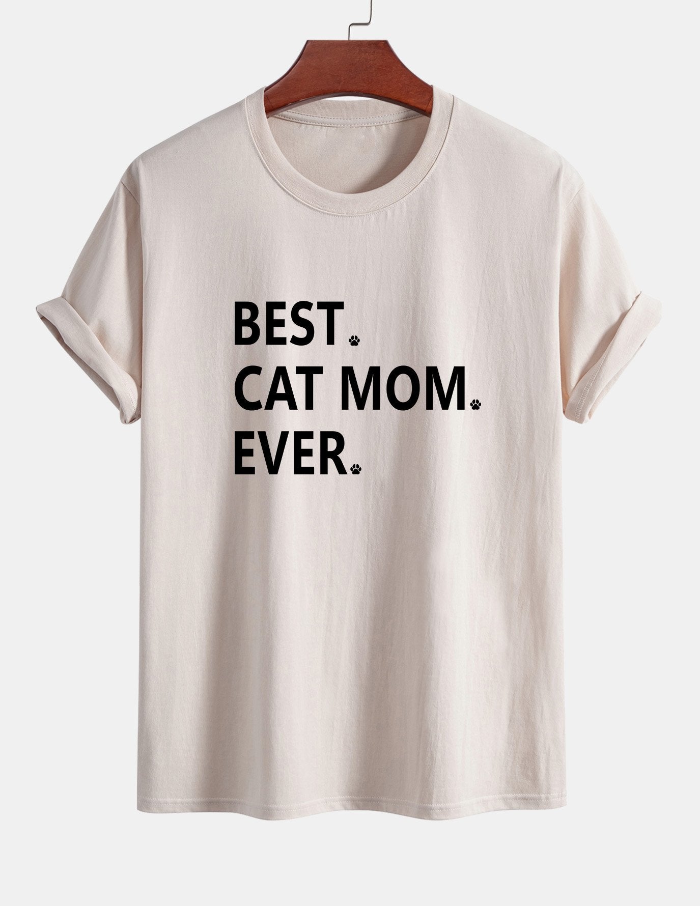 Regular Fit Best Cat Mom Ever Print Cotton T-Shirt