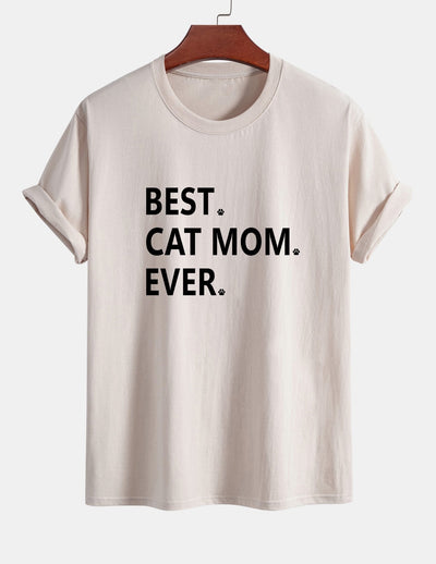 Regular Fit Best Cat Mom Ever Print Cotton T-Shirt