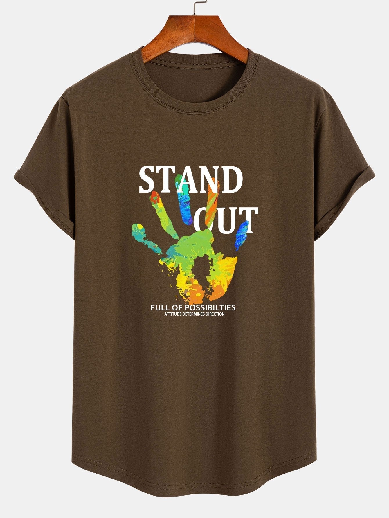 Handprint Slogan Print Cotton Arc Hem T-Shirt