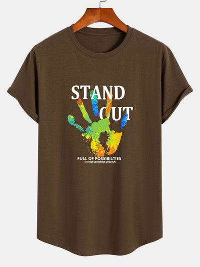 Handprint Slogan Print Cotton Arc Hem T-Shirt