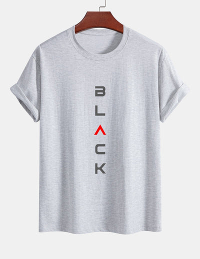 Regular Fit Black Print Cotton T-Shirt