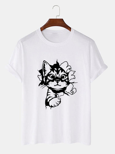 Cat Breaks The Wall Print T-shirt