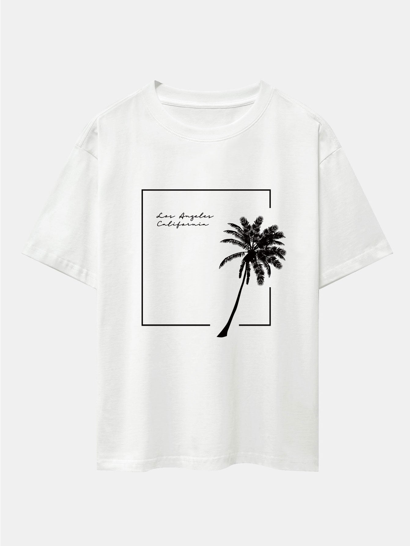 Los Angeles Palm Trees Print Drop Shoulder Oversize T-Shirt