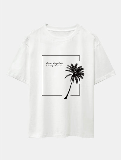 Los Angeles Palm Trees Print Drop Shoulder Oversize T-Shirt