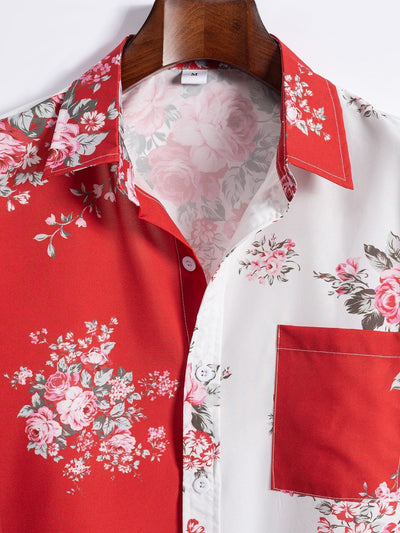 Two Tone Rose Print Button Up Shirt