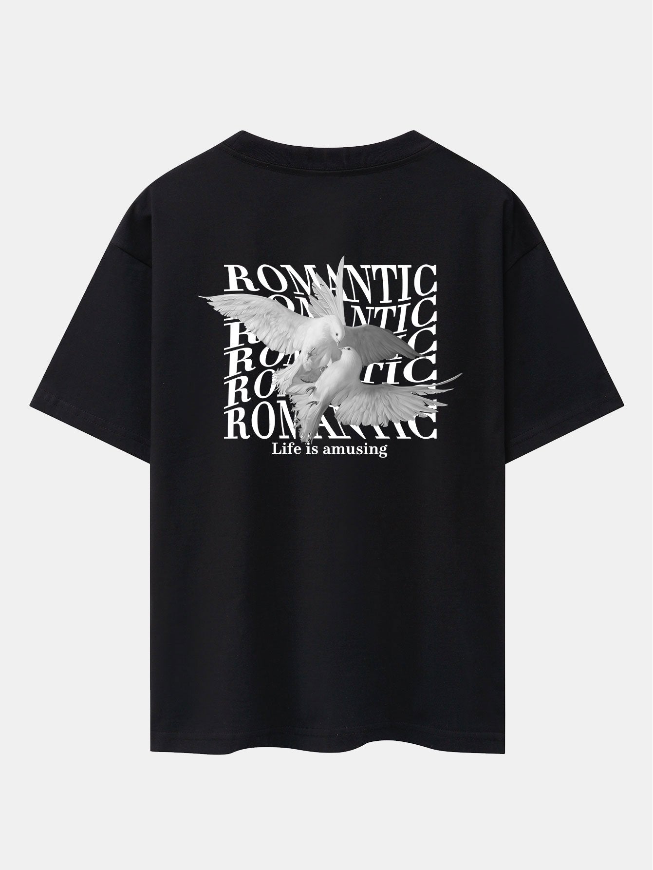 Romantic Doves Back Print Drop Shoulder Oversize T-Shirt