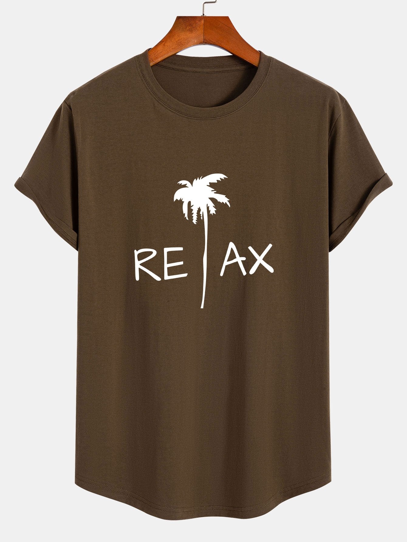 Relax Palm Tree Print Cotton Arc Hem T-Shirt