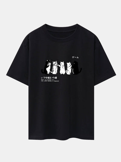 Friend Cat Print Drop Shoulder Oversize T-Shirt