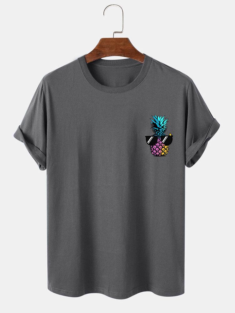 Pineapple With Sunglasses Print T-Shirt