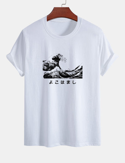 Regular Fit Waves Ukiyo-e Print Cotton T-Shirt