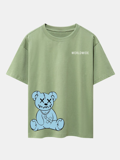 Worldwide Bear Print Drop Shoulder Oversize T-Shirt