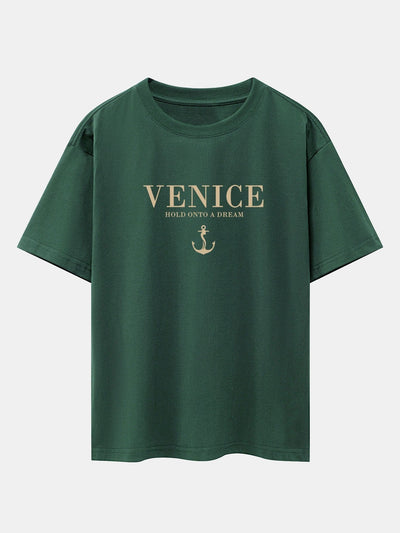 Venice Anchor Print Drop Shoulder Oversize T-Shirt
